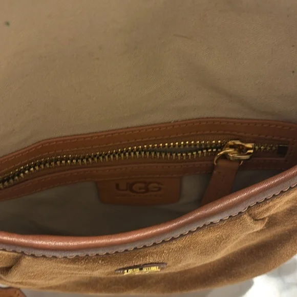 UGG Australia Brown Tan Leather Suede Crossbody Messenger Purse - Picture 9 of 10